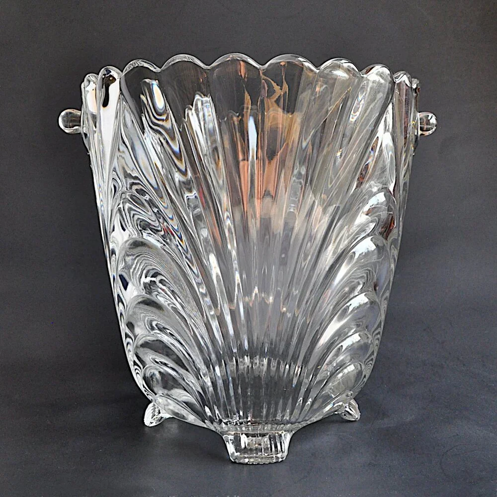 Cambridge Caprice Clear Glass Ice Bucket Hammered Handle Vintage Elegant Optic
